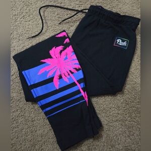 PINK Victoria's Secret Black Joggers with Pink and Blue Palm Design